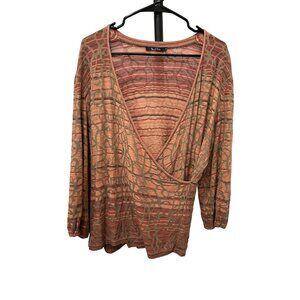 NIC+ZOE Peach and Olive Wrap-Style V-Neck Sweater